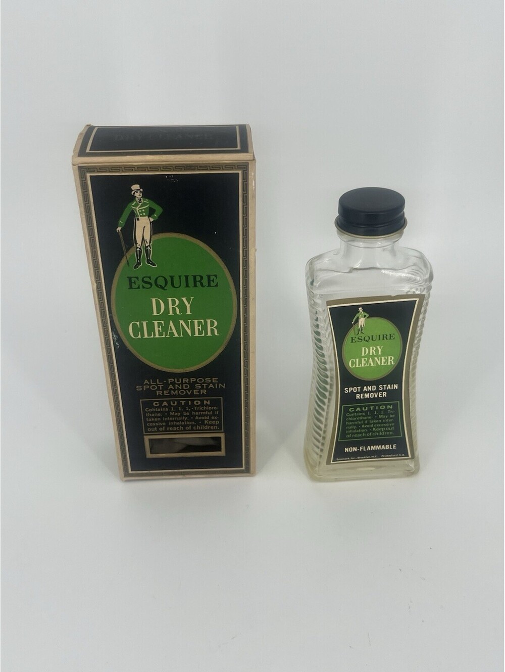 Vintage Esquire Dry Cleaner Glass Bottle w/ Original Box Spot Stain Remover